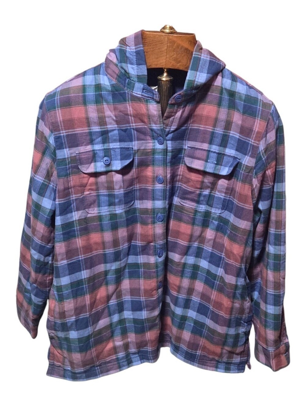 L.L. Bean Womens Purple Plaid Fleece-Lined Flannel Shirt Jacket Medium Petite